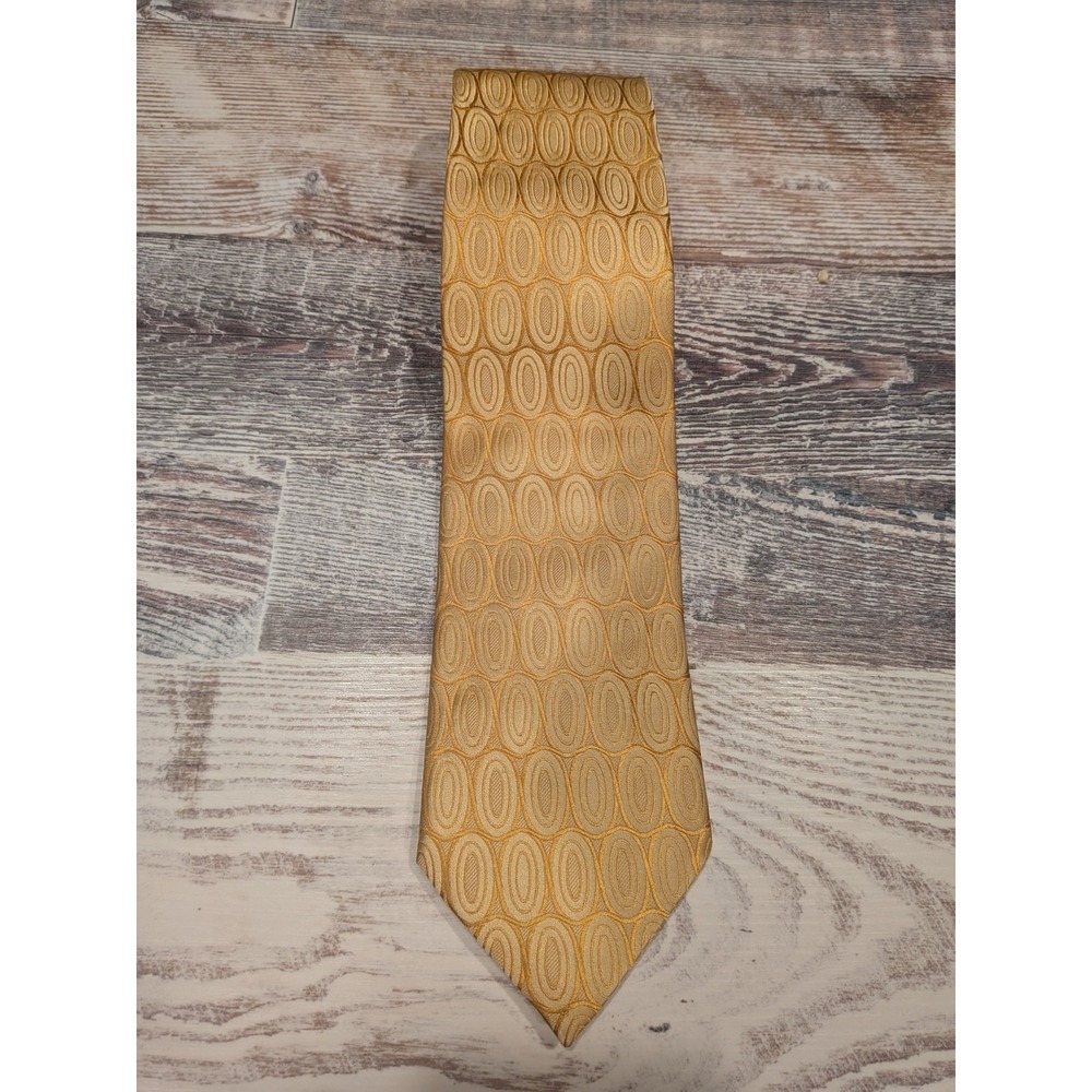 Ermenegildo Zegna 100 %Silk  Tie Gold Geometric Oval Pattern Made‎ In Italy